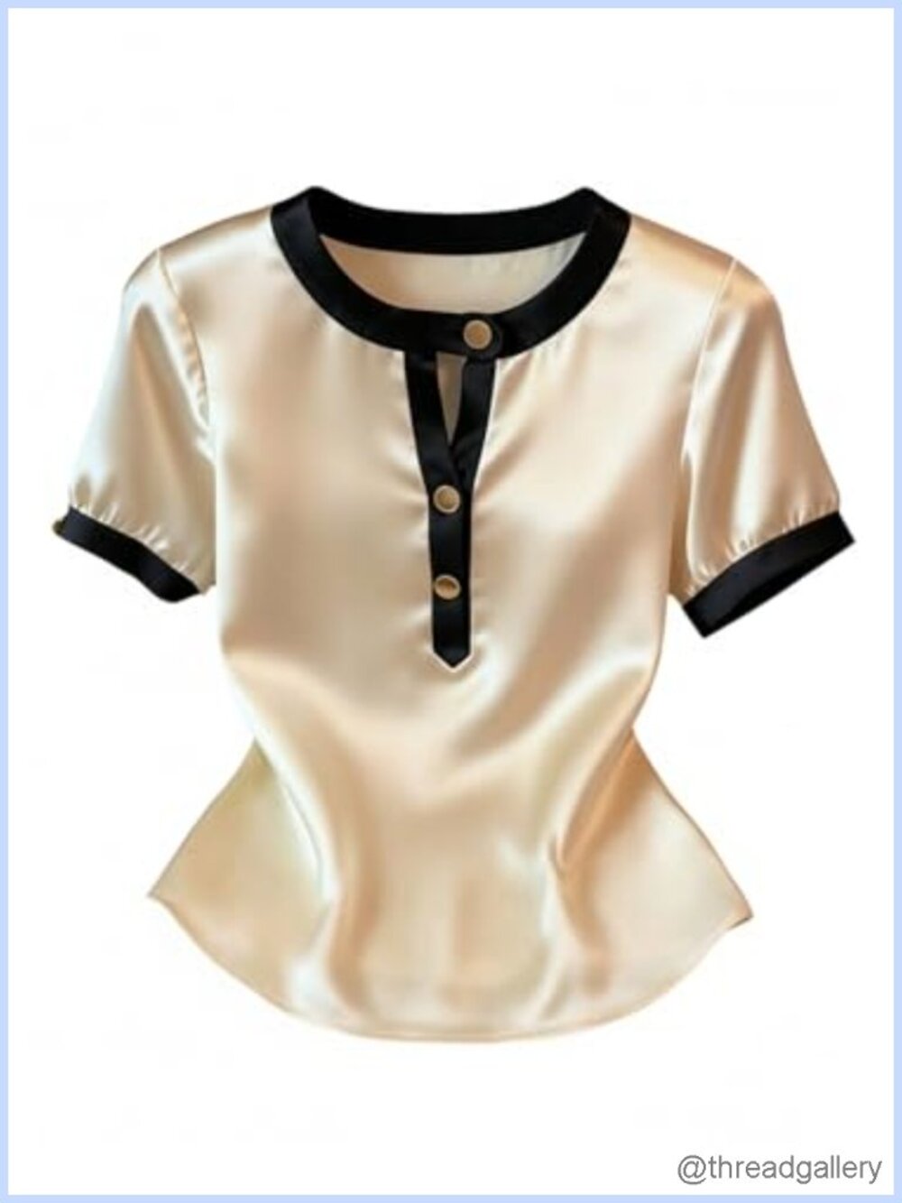 Satin Metal Button Down Blouse Short Sleeve Summer Top